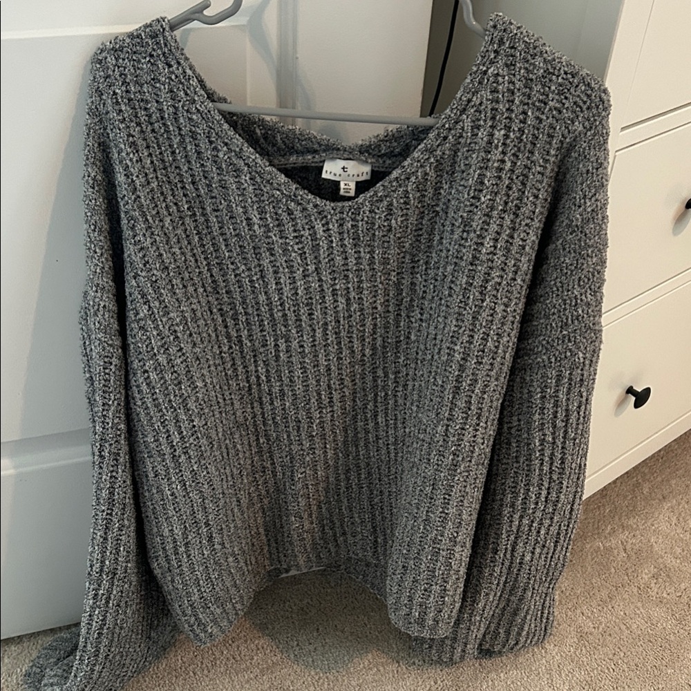True Craft Charcoal V-Neck Sweater